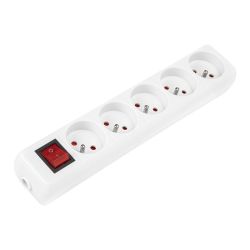 Listwa zasilająca z 5 gniazdami z uziemieniem oraz wyłącznikiem.