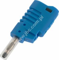 1086-BL Wtyk 4mm, z tuleją ruchomą i dodat. gniazdem 4mm do połączeń wieżowych, przył.przykręcane, niebieski, ELECTRO-PJP, 1086B