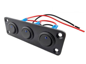 PRZEŁĄCZNIK 3 x ON-OFF 12V NIEBIESKI Z RAMKĄ ALUMINOWĄ 104x35mm