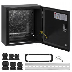 Obudowa hermetyczna rozdzielnica metalowa z płytą montażową 300x300x150mm IP65 natynkowa czarna NEKU