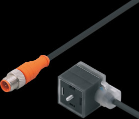 Sensor actuator cable, M12 cable plug, straight, A to valve connector DIN form A, angled, 3 pole/4 pole, 1.5 m, PUR/PVC, E70224