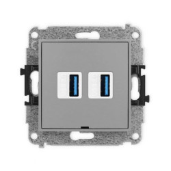 ICON Mechanizm gniazda podwójnego 2xUSB A-A 3.0, bez pola opisowego szary mat 27IGUSBBO-6