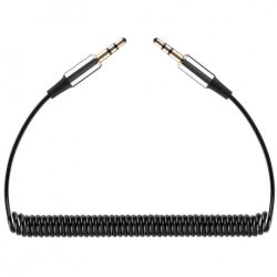 REBEL Kabel spiralny Audio AUX mini Jack 3,5mm Stereo (wtyk / wtyk) Czarny 1m