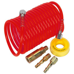 Sealey AHK03 Air Hose Kit 5m x &#xD8;5mm PU Coiled with Connectors