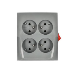 Simon Aquaclick Gniazdo natynkowe, 4-krotne z uziemieniem, z wbudowanym wyłącznikiem, IP20, zaciski ciemnoszary ACGZN4W1/18