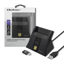 Qoltec Inteligentny czytnik chipowych kart ID SCR-0643 USB 2.0 + Adapter USB-C