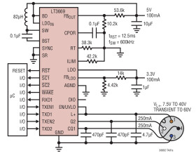 IO-Link Transceiver with Integrated Step-Down Regulator and LDO