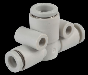 T-connector, 2x Ø 4 mm &lt;&gt; 1x Ø 6 mm