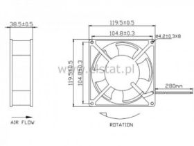 Went. 230V łoż. ślizg.120x120x38 0,09A 2-przew.37d