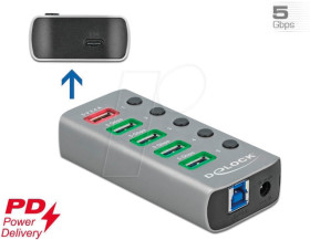 63263 USB 3.0 Hub, 4 port, USB-B to 4 x USB-A + 1 x PD, 1 x power