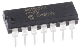MCP6004-I/P Wzmacniacz operacyjny Microchip Otwór przelotowy 4 PDIP 1 MHz 6 V 14-pinowy