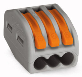 Cable connector, 3 pole, 0.8-2.5 mm², clamping points: 3, gray, cage clamp, 32 A, 222-413