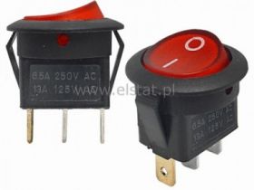 Przeł. kołys. podśw.230V 10A okrągły czerw. ON-OFF