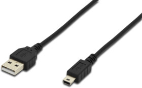 USB 2.0 adapter cable, USB plug type A to mini USB plug type B, 1.8 m, black, AK-300130-018-S