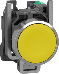 Pushbutton, unlabeled, unlit, groping, 1 Form A (N/O), waistband round, yellow, front ring metal, mounting Ø 22.5 mm, XB4BA515