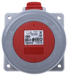 Złącze przemysłowe - zasilające 16A Gniazdo 415 V 3P + N + E Żeński Legrand Czerwony Montaż na panelu, IP67