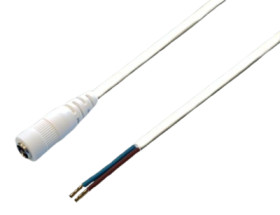 DC connection cable, 500 mm, white, coupling 2.1 x 5.5 mm, straight to open end, 075203