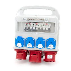 Rozdzielnica budowlana przenośna 32A/5 + 16A/5 + 4*GS 230V + zabezpieczenia + wtyczka tablicowa 32A/5,11PO42C11C11CWT