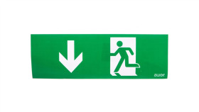 Piktogram Pm26 100X300 Strzałka Dół Człowiek W Drzwiach Logo Awex (Iso7010)