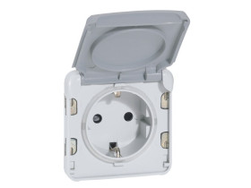 PLEXO IP55 Gniazdo pojedyncze z uziemieniem schuko szare 069570 LEGRAND
