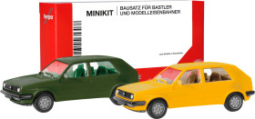 Herpa 012195-010 H0 Model samochodu Volkswagen Golf II 4-drzwiowy, oliwkowo-zielony i miotlasty żółty
