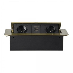 Gniazdo wpuszczane w blat 2x 230V 2P+Z + 2x ładowarka USB 5V/2.1A mosiądz