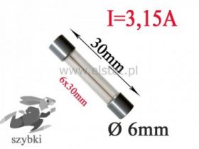 3,15A bezpiecznik szklany szybki 6x30mm