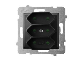 ARIA Gniazdo potrójne EURO z przesłonami torów prądowych czarny metalik GP-3UP/m/33 OSPEL