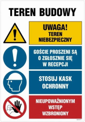 ZNAK - OI010 Teren budowy, Nakaz stosowania - piktogramy 70 x 105 cm ON - Blacha ocynk