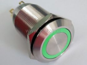 Przycisk stabilny 19mm płaski LED zielony 12V