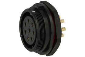 Gniazdo; SP2912/S8-1N; 8 torów; proste; lutowany; 4,0mm2; SP29; na panel; 30mm; skręcane; nylon66; czarny; IP68; 25A; 500V; Weip