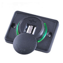 Ładowarka USB 12-24V /5V 1A 2.1A LED GREEN, montażowa z klapką,