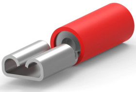 Insulated flat plug sleeve, 4.8 x 0.8 mm, 0.3 to 1.5 mm², AWG 22 to 16, brass, tin-plated, red, 9-160483-1