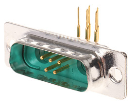 Złącze D-Sub 2 (zasilające/koncentryczne), 5 (sygnałowych)-pinowe Męski Kąt Proste Przewlekany Złoto na niklu