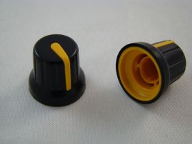 Pokrętło N-4 znacznik żółty; średnica osi 6mm;fi 16x14mm;