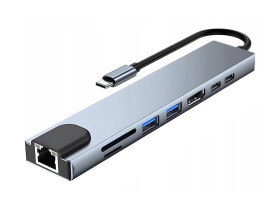 Hub USB typ C/2x USB-A + 2x USB-C PD + HDMI 4K + RJ45 + SD/TF CARD