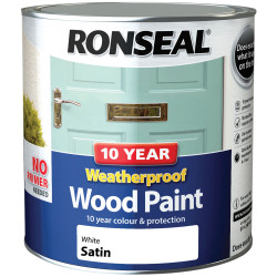 Ronseal 38795 10 Year Weatherproof Wood Paint White Satin 2.5 litre