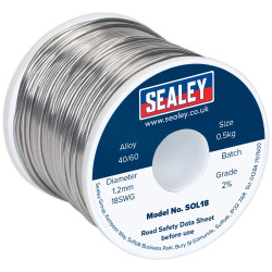 Sealey SOL18 Solder Wire Quick Flow 1.2mm/18SWG 40/60 0.5kg Reel