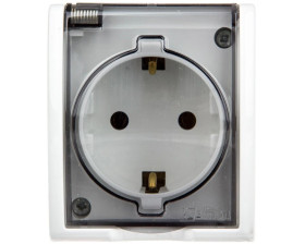 Simon Aquarius Gniazdo hermetyczne pojedyncze z/u Schuko IP54 z klapka dymną białe AQGSz1/11a
