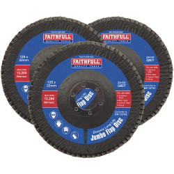Faithfull FAIFD12512Z3 Zirconia Abrasive Jumbo Flap Disc 125 x 22mm 120 Grit 3Pk