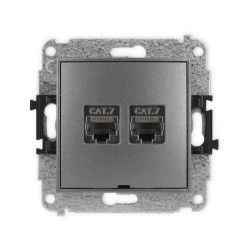 ICON Mechanizm gniazda komputerowego podwójnego 2xRJ45, kat. 7, ekranowane, 8-stykowy, bez pola opisowego grafitowy 11IGKBO-10