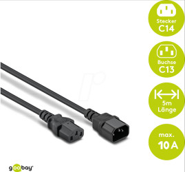 39203 Kaltgeräte Verlängerung, 5 m, schwarz