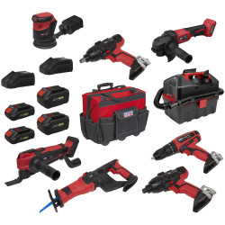Sealey CP20VCOMBO4EU 8 x SV20 Series Cordless Power Tool Kit 20V Euro Plug