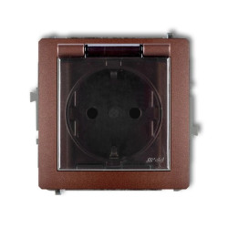 DECO Gniazdo bryzgoszczelne z/u SCHUKO (klapka dymna) brązowy metalik 9DGPB-1sdp