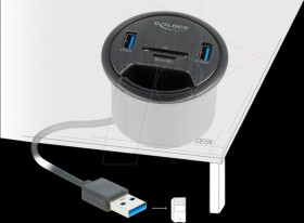 64152 USB 3.0 2-port Type-A desktop hub, SD, micro SD