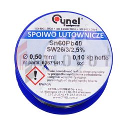 Cyna do lutowania 0,5mm 100g Cynel