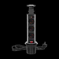 Gniazdo meblowe Ø6cm wysuwane z blatu z blokadą i przewodem 1.8m. 3x2P+Z (Schuko). INOX OR-AE-1348(GS)