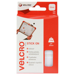 VELCRO&#xAE; Brand VEL-EC60235 Stick On Squares 25mm x 24 Sets - White