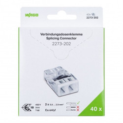 WAGO COMPACT 2273-202 Szybkozłączka 2x 0,5-2,5mm2 na drut 450V/24A ORYGINALNA blister 40szt.
