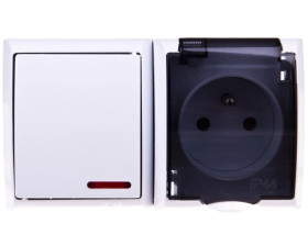 FALA Łącznik hermetyczny pojedynczy z podświetleniem + gniazdo z/u klapka przezroczysta białe ZH-Ł1SG/00/d